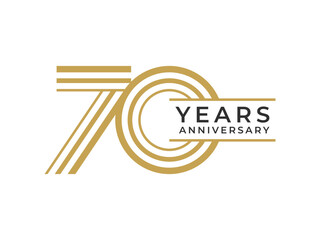 70 Years Anniversary design vector illustration. Unique 70 years logo design template. In gold color