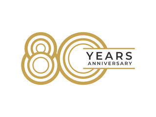 80 Years Anniversary design vector illustration. Unique 80 years logo design template. In gold color