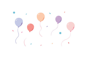 Watercolor Spots With Floating Balloons And Streamers