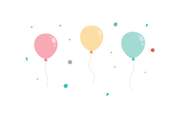 Watercolor Spots With Floating Balloons And Streamers