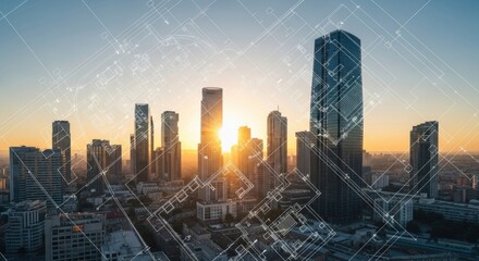 Cityscape Blueprint Overlay: Modern Architecture and Urban Design