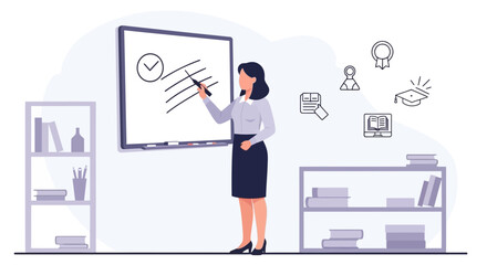 Fototapeta premium Engaging Education Presentation Of Teacher Using Modern Whiteboard In Classroom