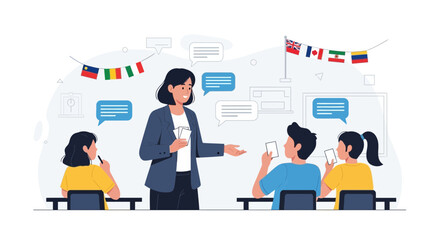 Engaging Language Class With Diverse Students And Enthusiastic Teacher