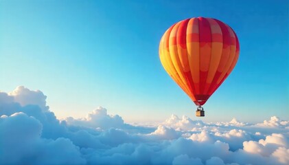 Obraz premium A vibrant blue sky stretches endlessly above a hot air balloon, creating a breathtaking, serene scene Perfect for travel, adventure, freedom, and escapism themes , immense, flight