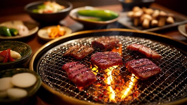 焼き面が美しい焼き肉と炭火の光