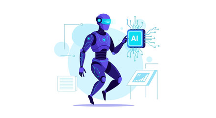 Artificial Intelligence Technology Future Concept With Humanoid Robot Holding Chip