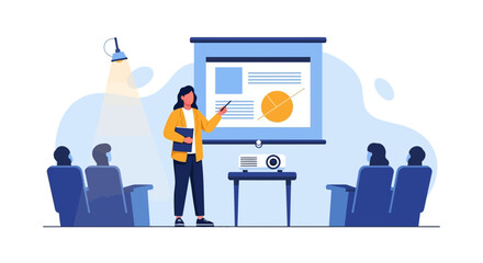Engaging Presentation By A Businesswoman In Front Of An Audience Setting Vector
