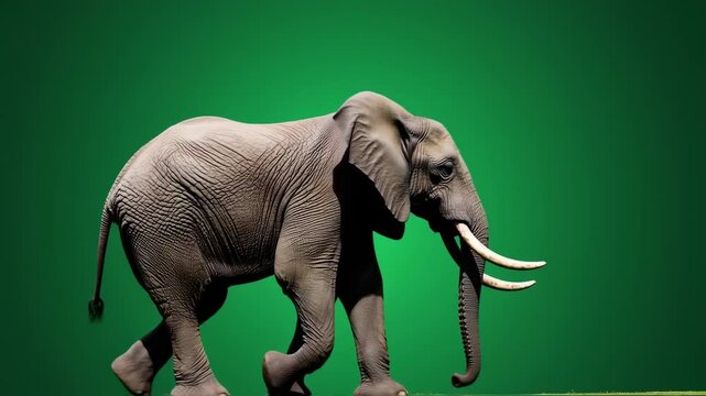 Majestic Elephant Striding Proudly Across the Savanna, Against a Vivid Green Backdrop