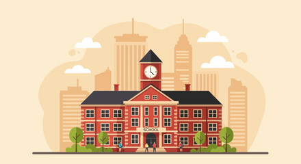 Naklejka premium Classic School Building Facade in a City Landscape Education Institution Backdrop