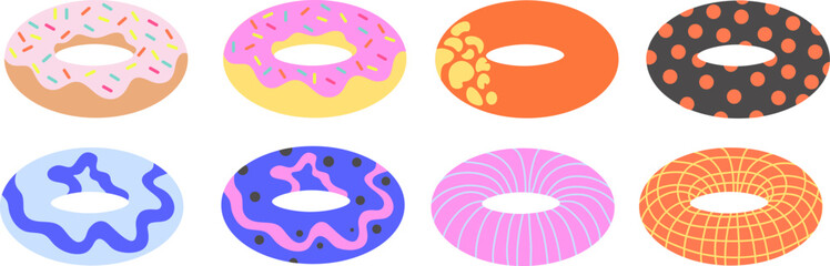 inflatable ring donut's set in doodle style. element for decor postcard design print sticker poster background