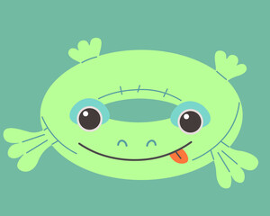 inflatable ring frog in doodle style. element for mascot decor postcard design print sticker poster background