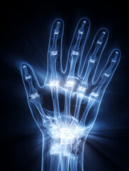 Naklejka premium Glowing hand bones showing joints and tendons
