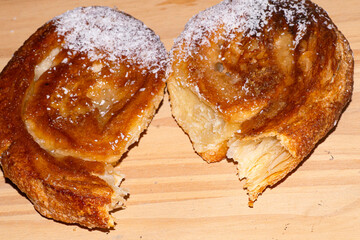 Pastry in halves , on the table