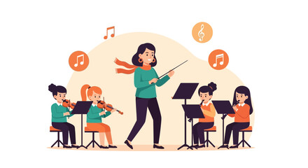 Ensemble Rehearsal Orchestra Conductor Leading Musicians In Harmony And Musical Education