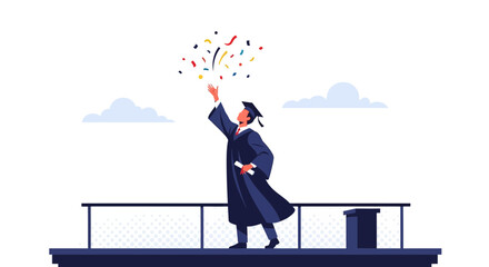 Graduate Celebrating Academic Success With Confetti Shower On Graduation Day