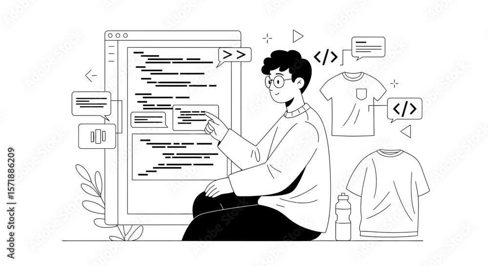 Poster developer designs clothes application with clean line art style design