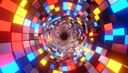 Colorful, glowing, square tunnel