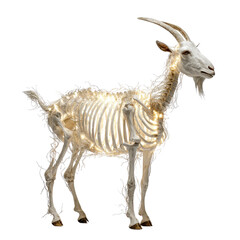 White goat skeleton illuminated with warm string lights and wisps of natural material