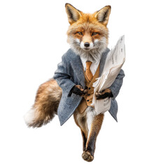Anthropomorphic fox wearing a tweed suit and holding a newspaper Animal