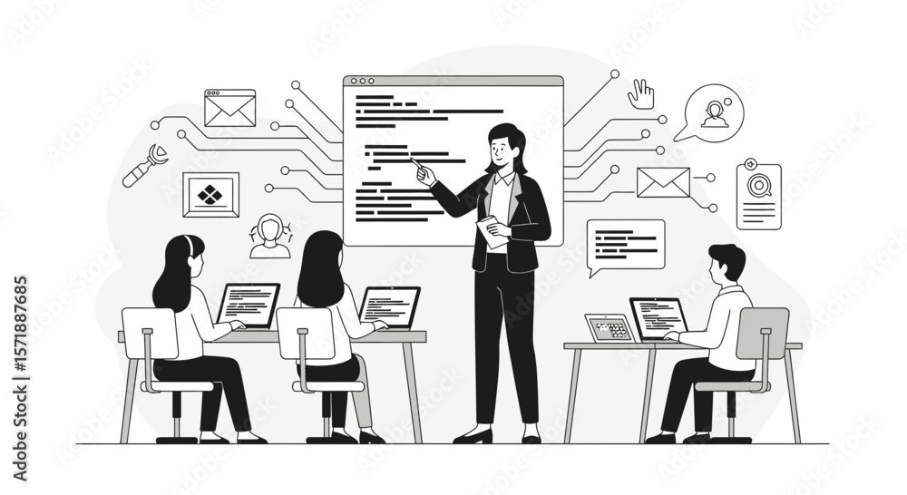 Poster digital skills training program for future coding careers illustration