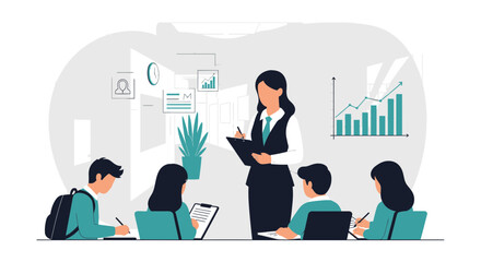 Business Meeting Presentation Depicting Growth And Strategy Session In The Office Setting