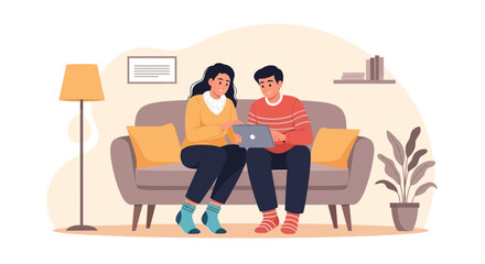 Fototapeta premium Couple Enjoying Leisure Time Using Tablet Device Together On Couch At Home