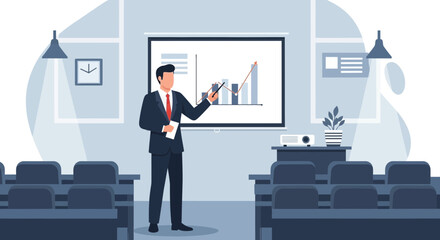 Obraz premium Business Presentation For Corporate Growth Analysis In Modern Conference Room