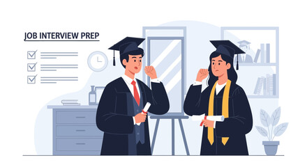 Graduates Preparing For Job Interviews Practicing Communication Skills And Confident Presentation