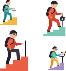 Steps to Success. A Vector Set of People Climbing Stairs.


