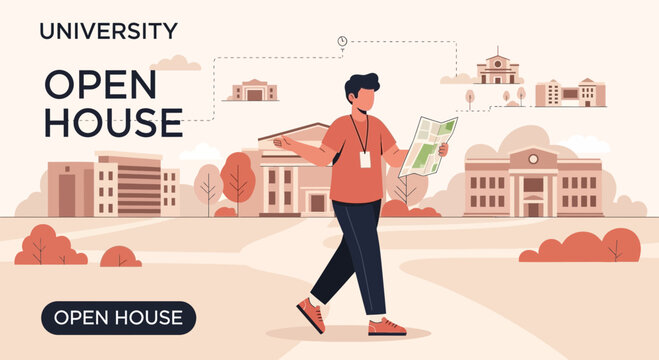 Explore University Campus During Open House Event A Prospective Student Looking at Map