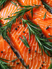 Fresh salmon fillets seasoned with rosemary and peppercorns