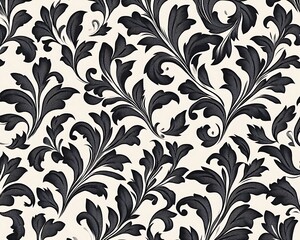 
Seamless pattern with leaves and curls. Monochrome abstract floral background. Stylish monochrome texture. 