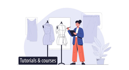Fashion Designer Creating New Garments Designs In Studio For Online Tutorials
