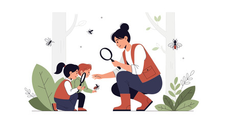Fototapeta premium Educational Outdoor Exploration Children Discovering Nature With Their Teacher