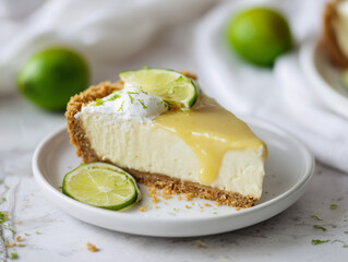 Delicious key lime pie showing creamy filling and graham cracker crust