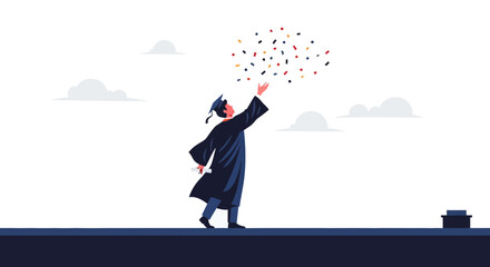 Celebrating Academic Achievement A Graduate Tossing Confetti Into The Air Graduation Day