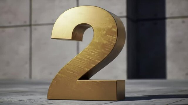 Golden Number Two Displayed in Multiple Positions for Design or Presentation Use