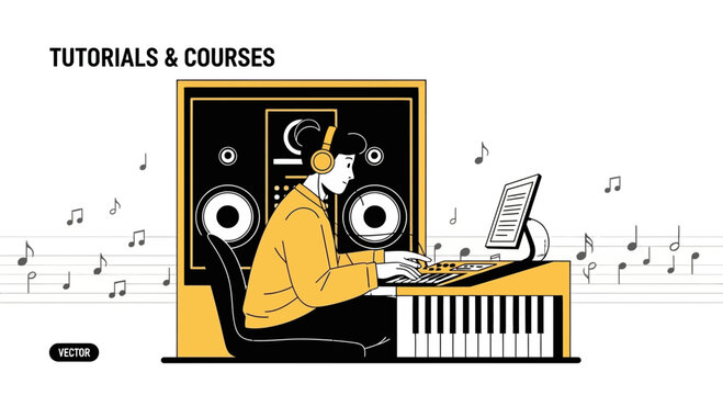 Electronic Music Creation On Synthesizer Keyboard For Tutorials And Courses