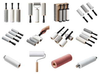 Set of lint rollers practical on white background, fabric care