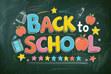 Back to school chalkboard illustration colorful hand drawn style with school icons

