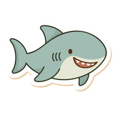 Hand-drawn cute shark in pastel tones with a smiling kawaii face