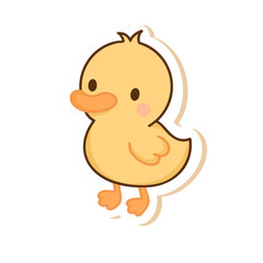Sweet hand-drawn duck in kawaii style with soft pastel yellow coloring.
