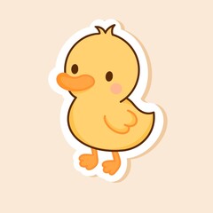 Sweet hand-drawn duck in kawaii style with soft pastel yellow coloring.