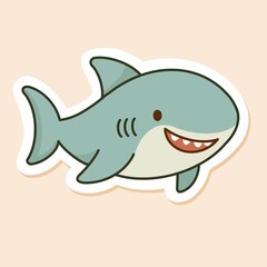 Hand-drawn cute shark in pastel tones with a smiling kawaii face