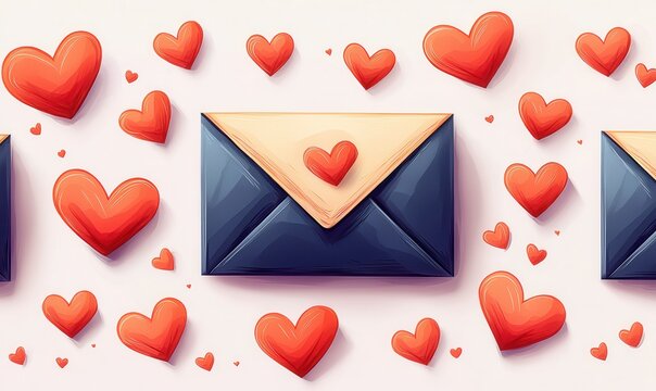 Colorful envelopes adorned with hearts spread love and joy for Valentine's Day celebrations