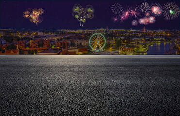 fireworks in the city night road landscape outdoor cityscape celebration hoilday happy new year
