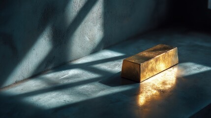Shadowed golden bar under overhead light on gray table 