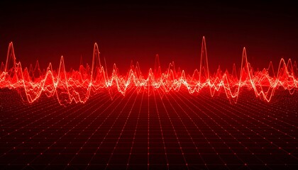 Red grid, glowing sound waves