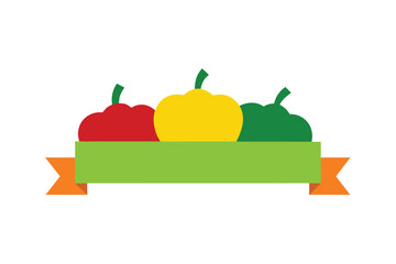 Colorful Bell Peppers With A Floating Blank Banner
