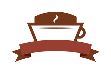 Coffee Cup With Elegant Ribbon Label On White Background